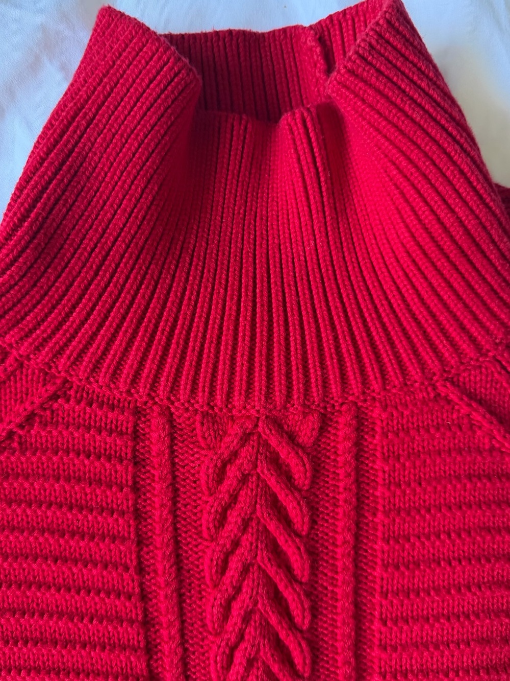 Cherry Red Chunky Cable Knit Mock Neck Cotton Pullover Sweater Banana Republic S
